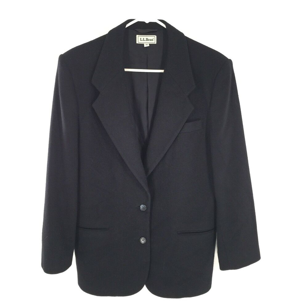 Vintage LL Bean Two Button Blazer Size 12 Womens Dark Navy Blue Over Jacket L
